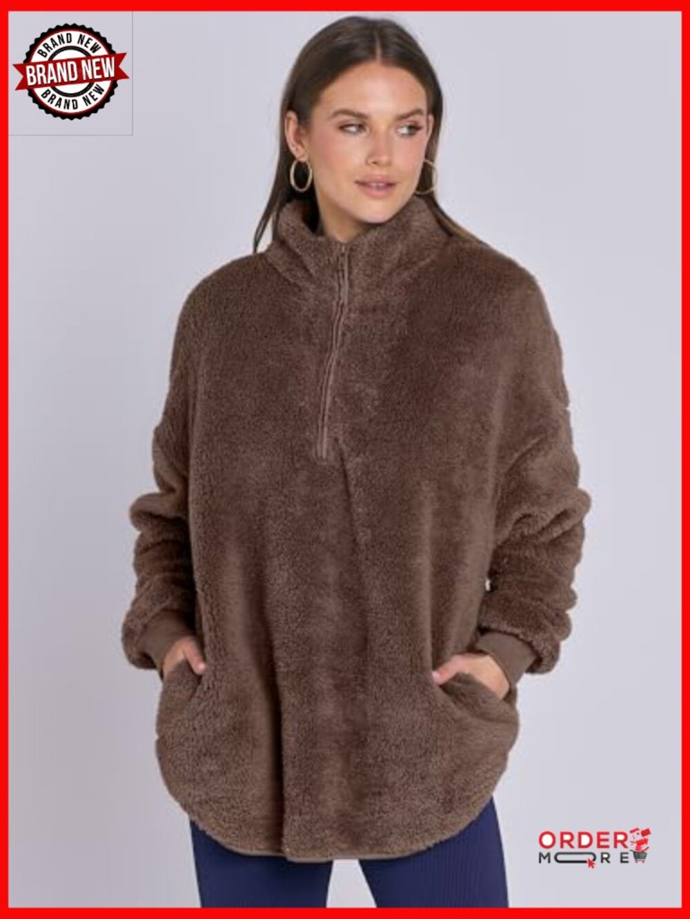 Oversized Sherpa Fleece Zip Up Hoodie Sweatshirt Pullover - Picture 2 of 7